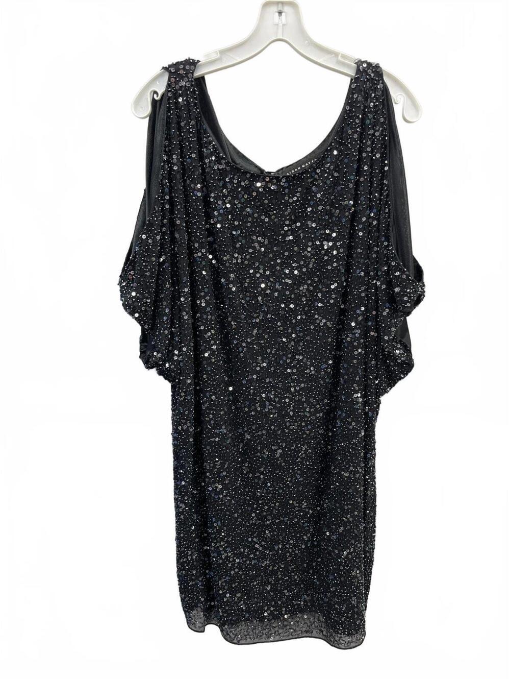 Aidan Mattox Black Sequin Cold Shoulder Evening Gown Dress Size 18W